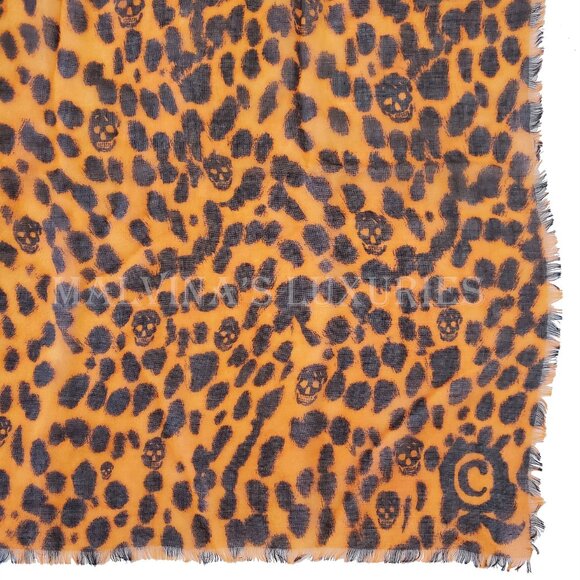 ALEXANDER MCQUEEN SCARF ORANGE CASHMERE SILK SKULL ANIMAL PRINT 50" SQUARE - Picture 10 of 14